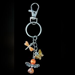 Hand Crafted Silver & Orange Bag Charm/Key Chain